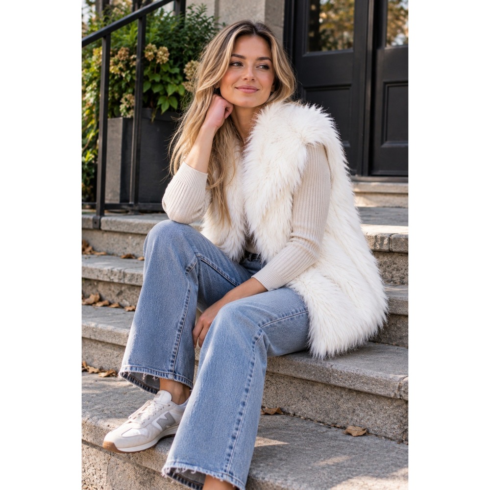 Nurture by Westbound White Faux Fur Vest Petite XL NWT